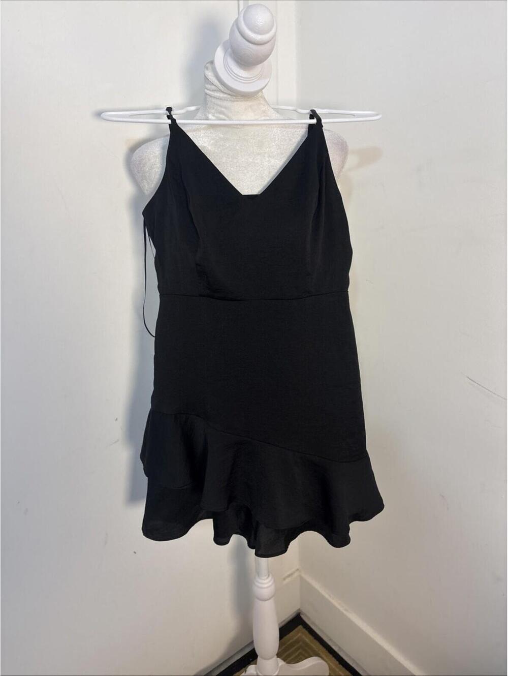 Express Womens Ruffle Cami Fit and Flare Dress Black Size XS-NWOT No Belt